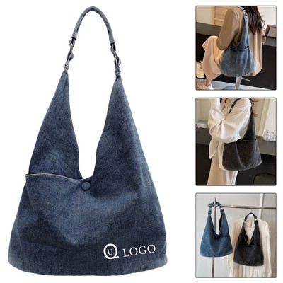 14.1 X 9.8" Denim Women'S Tote Bag W/ Magnetic Snap